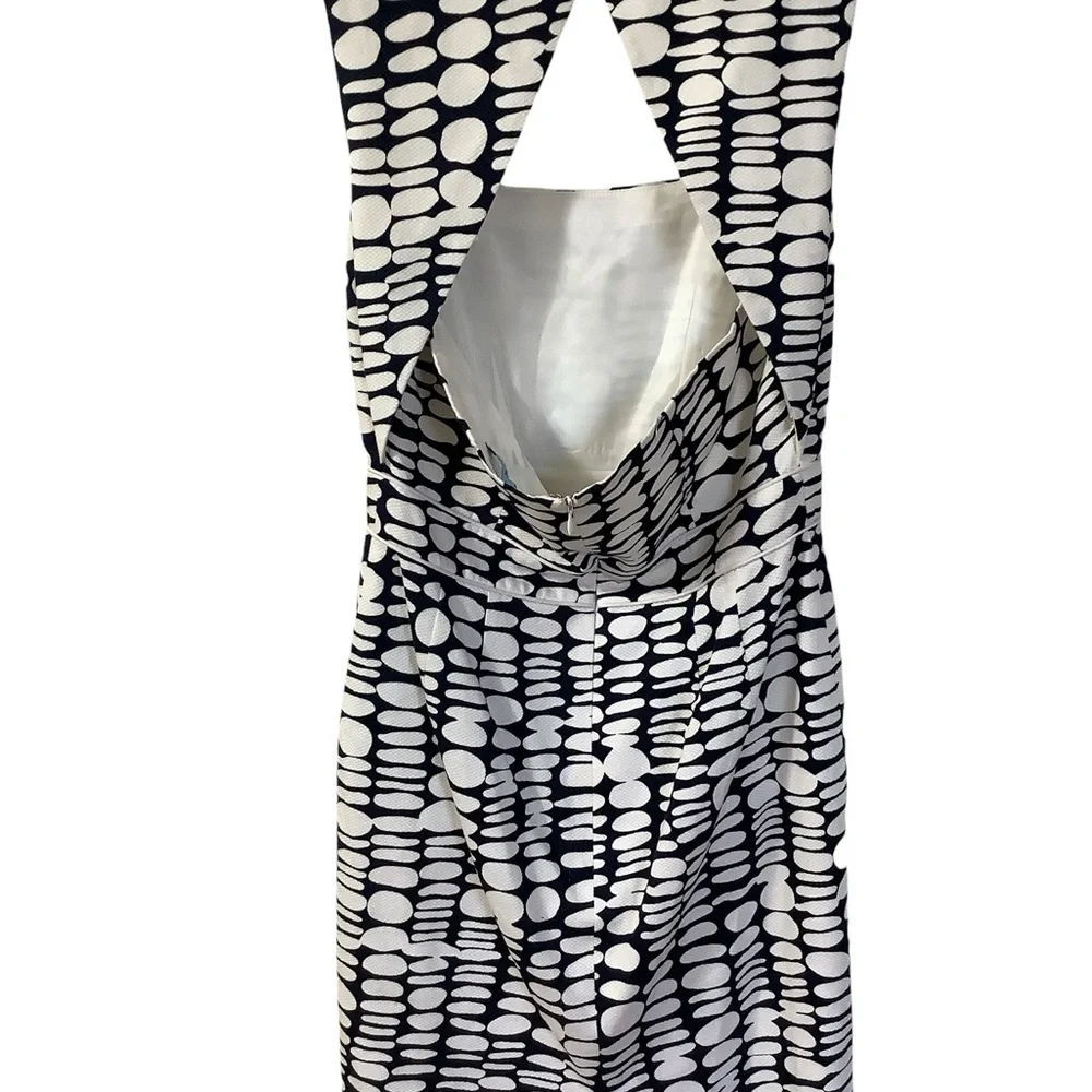Antonio Melani Navy and White Sleeveless Polka Dot Sheath Lined‎ Dress Size 6